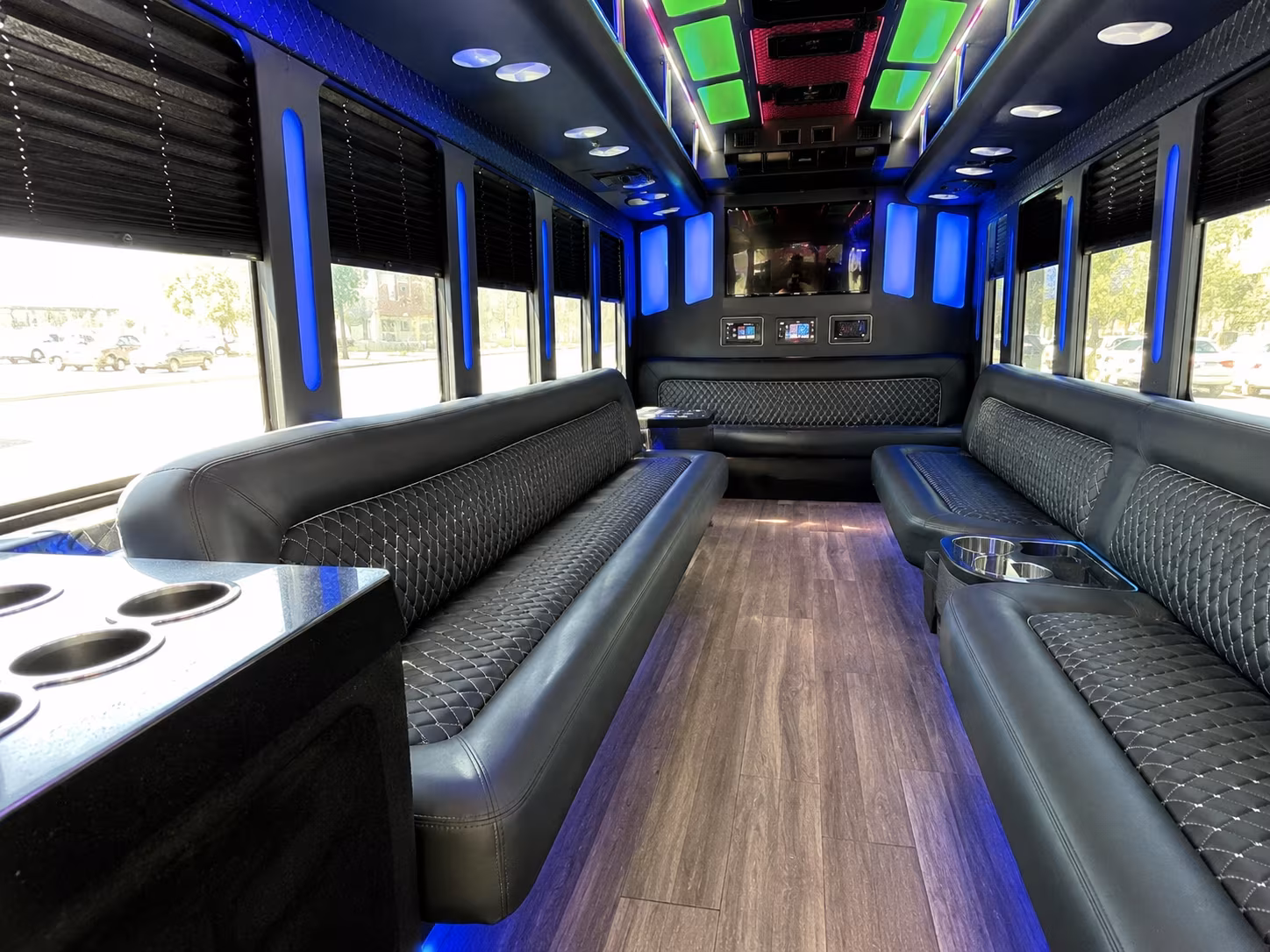 bellingham 15 passenger party bus inside