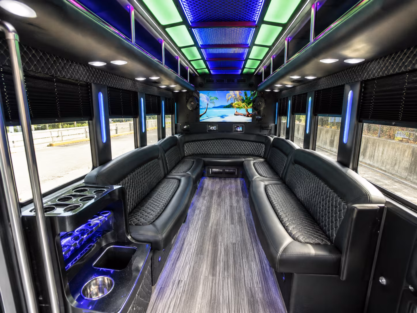 bellingham 18 passenger party bus inside