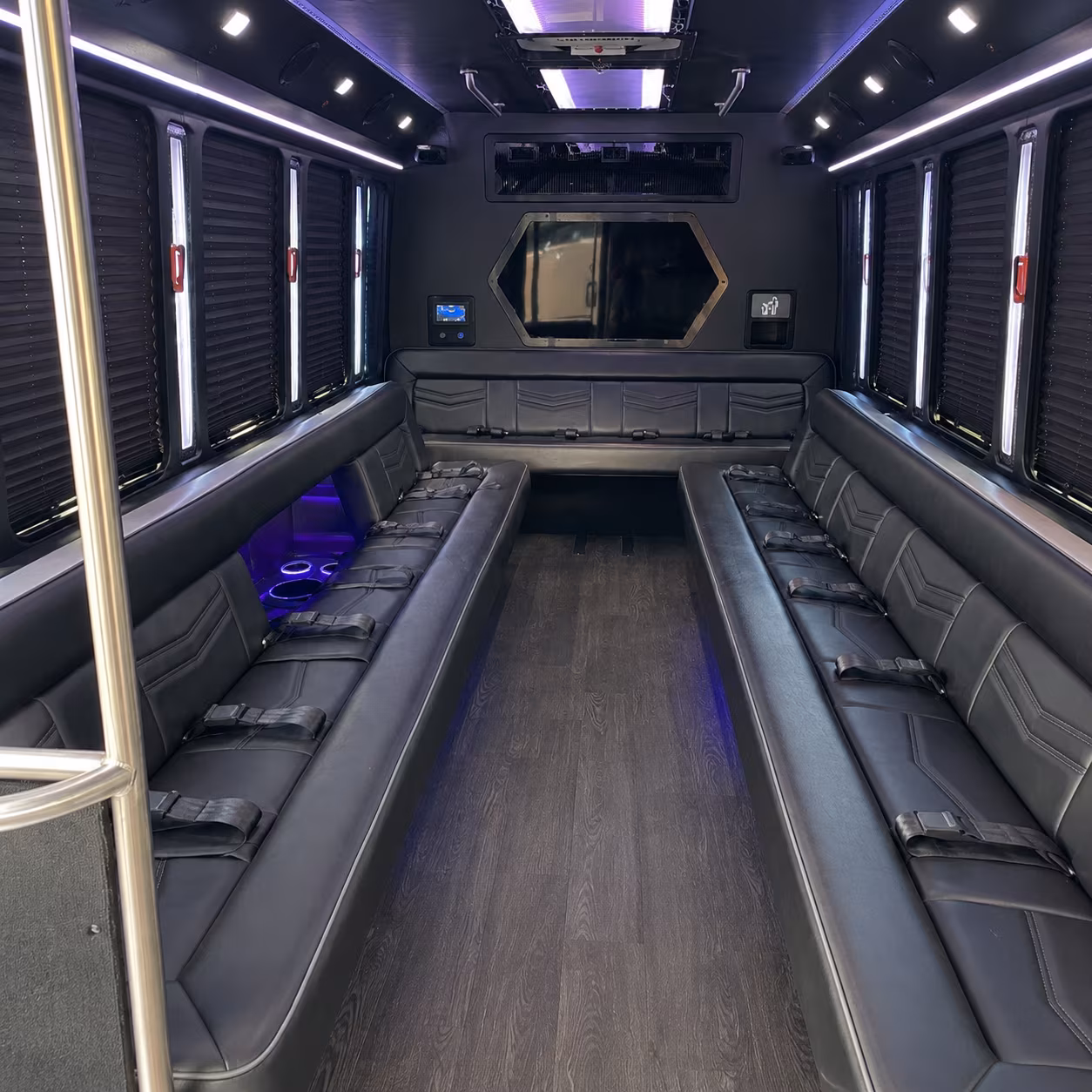 bellingham 18 passenger party bus interior
